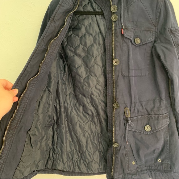 Levis Hooded Military Utility Navy Quilted Interior Jacket Outdoor Winter Warm S - Picture 13 of 16